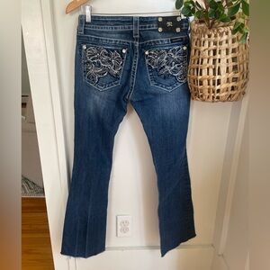 Miss Me Blue Jeans Women Sz 27 Bootcut JP5473B Boot Floral Rhinestone